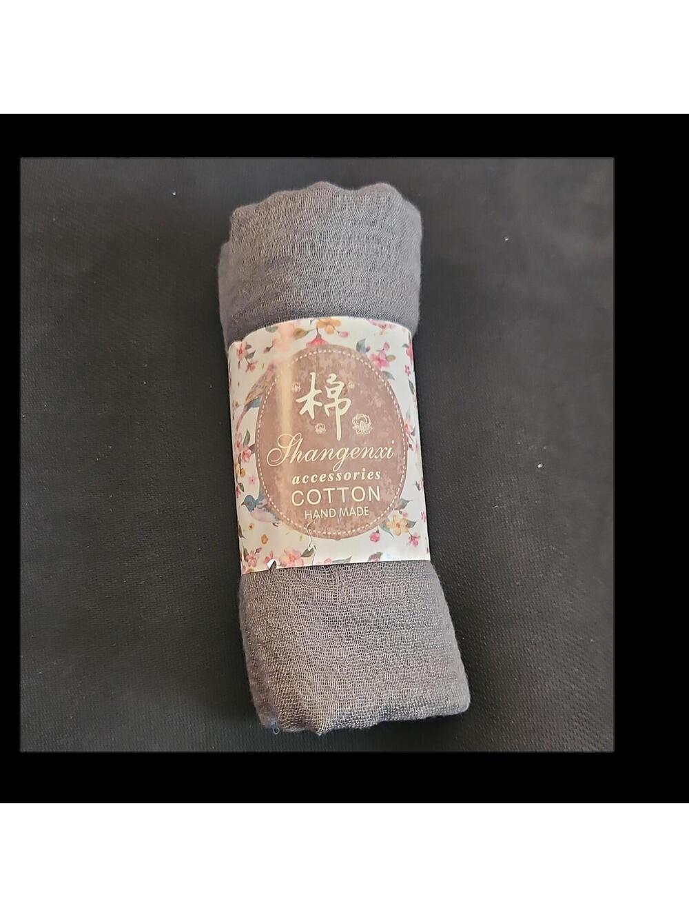 Shangenxi Handmade Cotton Gray Scarf for Women Solid Pattern